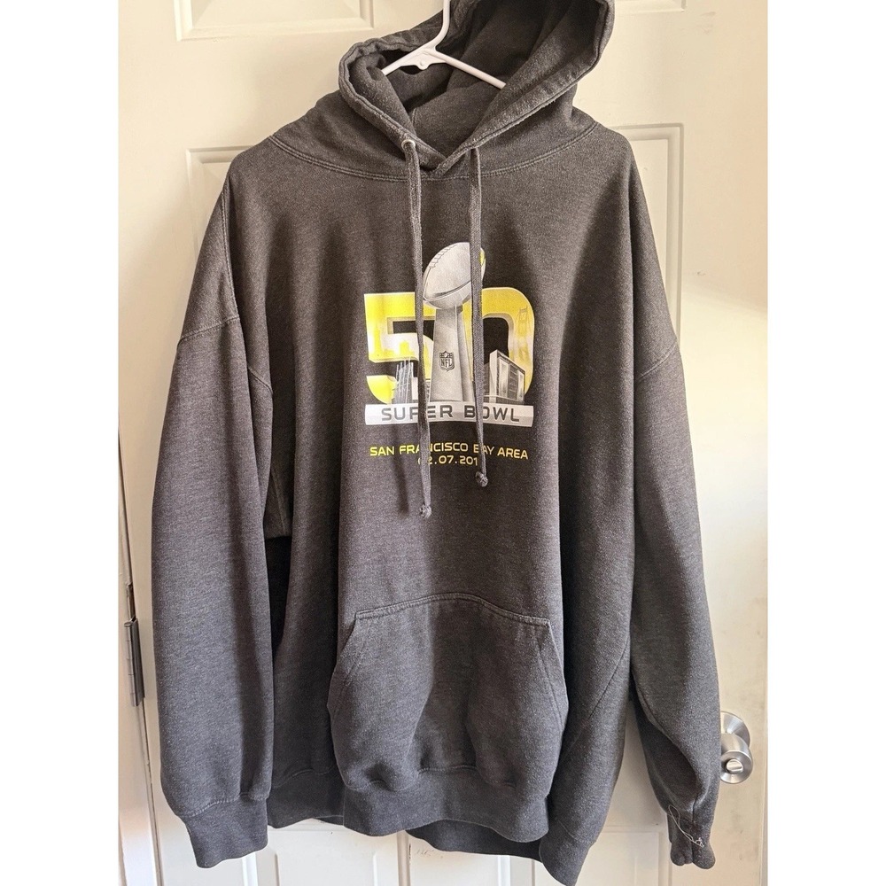 Super Bowl 50 San Francisco Bay Area 2016 NFL Hoodie‎ Gray Pullover Adult 3XL